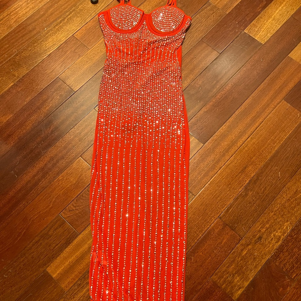 Red Mesh Bodycon Sequin Dress